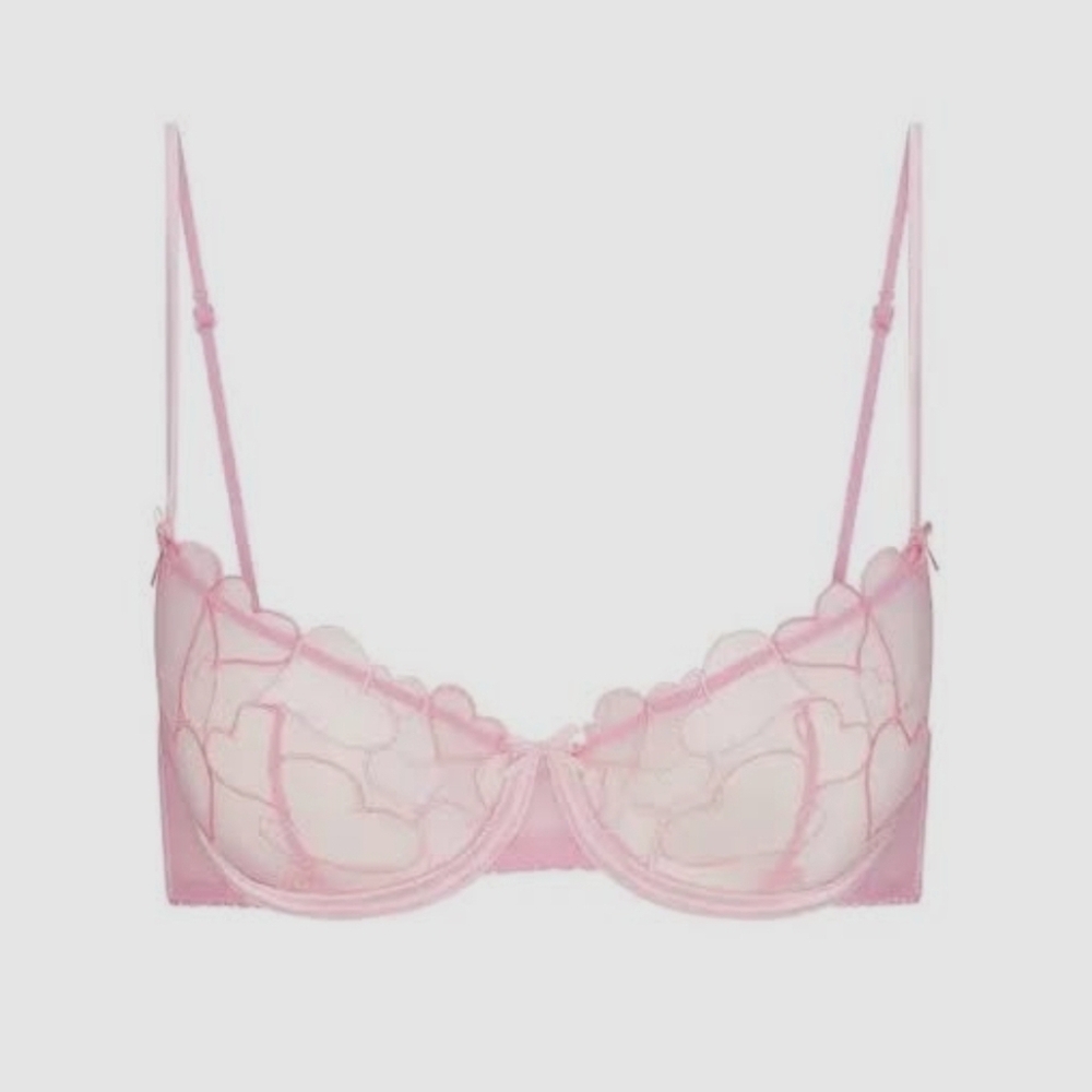 SKIMS Embroidered Tulle Bubble Gum Demi Bra 36D Limited Edition NWT